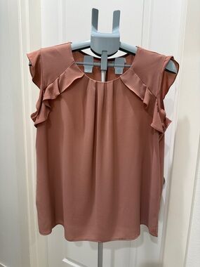 Liz Claiborne Sleeveless Ruffle Shoulder Blouse - Dusty Rose